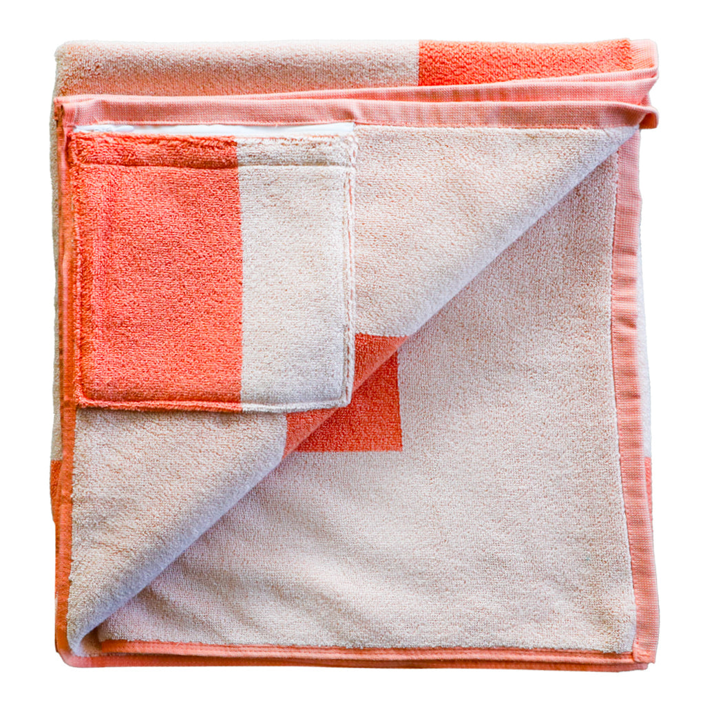 OCEAN BLUSH - Old School Terry Towelling Beach Towel with Hidden Zip Pocket